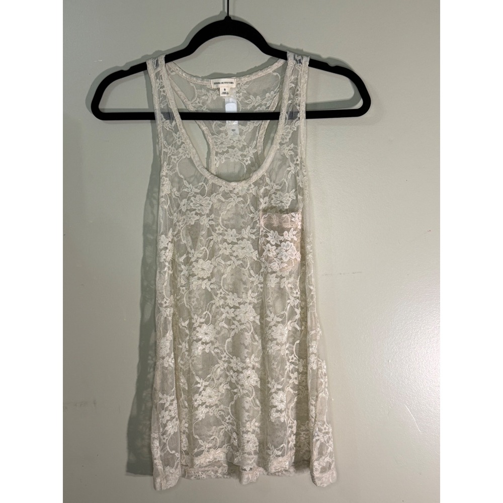 Zenana Outfitters Cream Floral Lace Racerback Tank Top Sheer Y2K Pocket Small